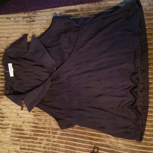 Black Sleeveless Collar Wrap Blouse